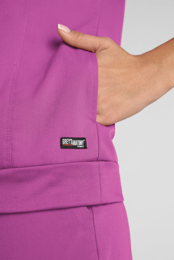 Grey's Anatomy by Barco Emerge Rowen Women's 2-Pocket STRETCH Banded Bottom Zip Scrub Top - Mystic Orchid - 3