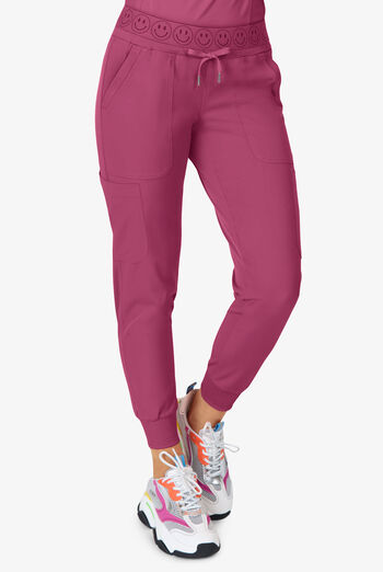 Zavate Ava Therese Women's 6-Pocket STRETCH Smile Face Elastic Waistband Cargo Jogger Scrub Pants