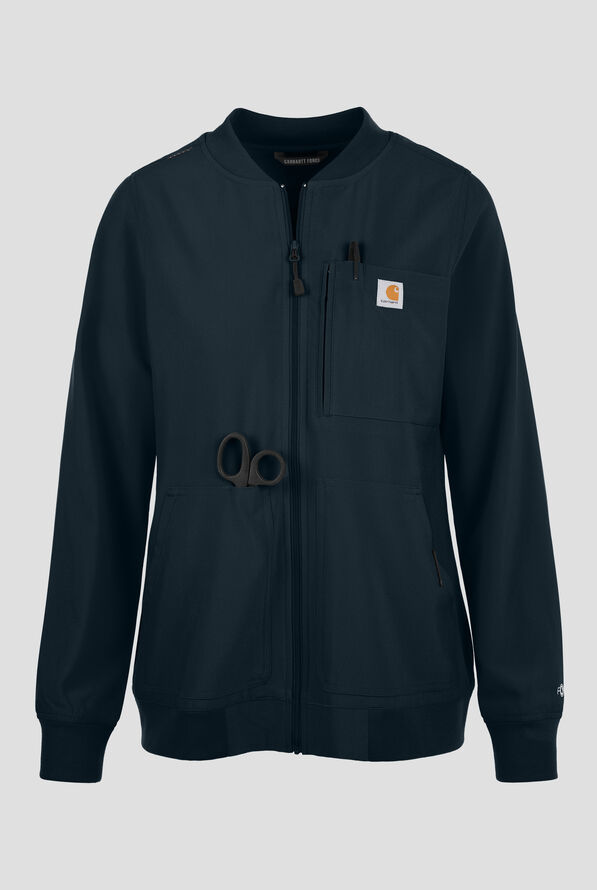 Carhartt Force Cross-Flex Rugged Flex Women's 6-Pocket Rib Trim Lightweight Zip Bomber Scrub Jacket - Navy - 1