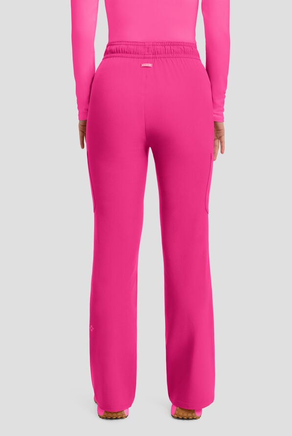 Med Couture Amp Women's 4-Pocket STRETCH High Waist Flare Leg Cargo Scrub Pant - Pink Power - 3