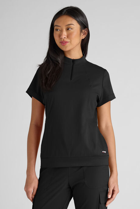 Grey's Anatomy by Barco Emerge Rowen Women's 2-Pocket STRETCH Banded Bottom Zip Scrub Top