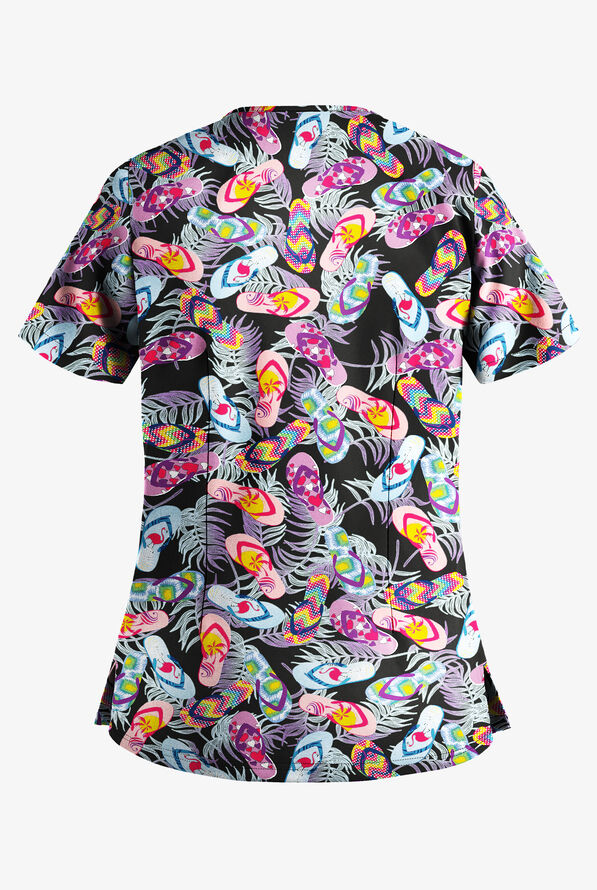 UA Flex2 Flip Flops Women's 2-Pocket V-Neck Print Scrub Top - null - 2