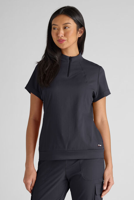 Grey's Anatomy by Barco Emerge Rowen Women's 2-Pocket STRETCH Banded Bottom Zip Scrub Top