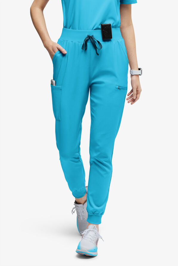 Easy STRETCH Olivia Women's 7-Pocket Slim Leg Jogger Scrub Pants - Petite - Turquoise - 1