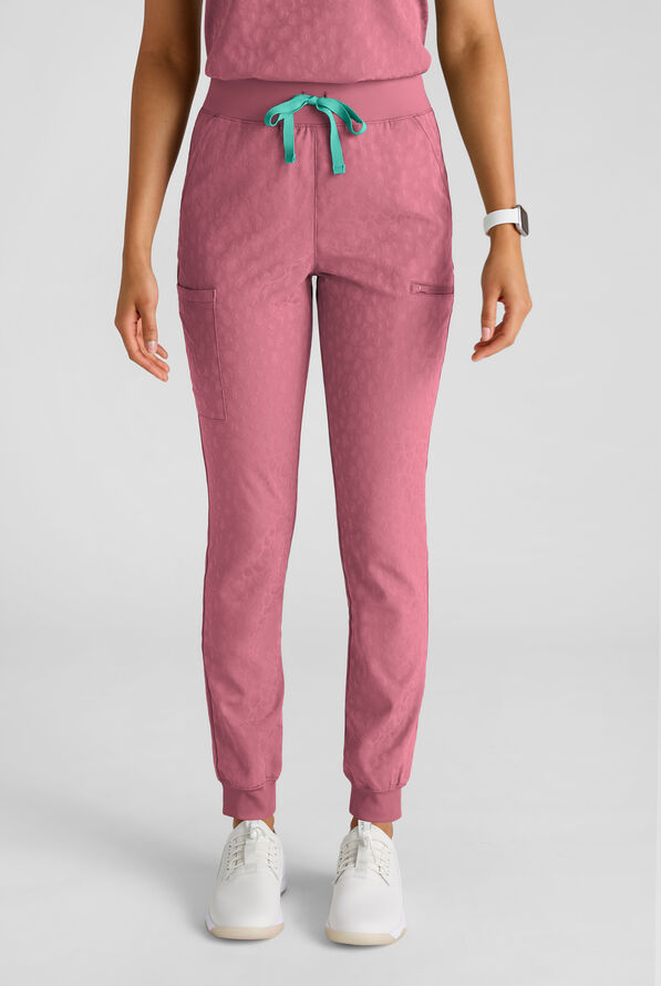Easy STRETCH Olivia Women's Jacquard 7-Pocket Slim Leg Jogger Scrub Pant - Tea Rose - 1