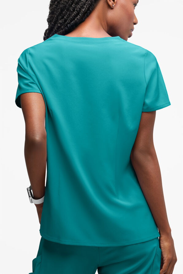 Easy STRETCH Salma Women’s 3-Pocket Keyhole Neck Scrub Top - Teal - 2