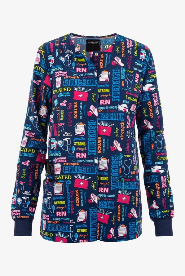 Cherokee Genuine Scrub Life 2Pocket Print Scrub Jacket, Stretch Scrubs