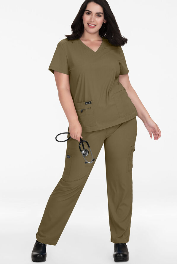 koi Basics Becca Women's 4-Pocket STRETCH V-Neck Scrub Top - Olive - 4
