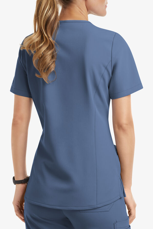 MOVEMENT by Butter-Soft Capella Women's 5-Pocket Faux Wrap STRETCH Scrub Top - Blue Horizon - 3