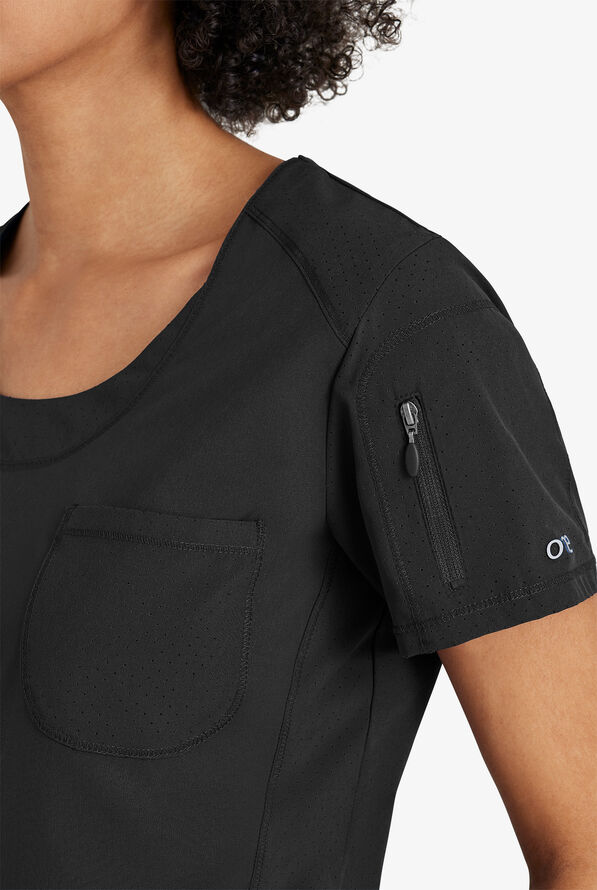 Barco One Uplift Women's 2-Pocket STRETCH Scoop Neck Tuck In Scrub Top - Black - 3