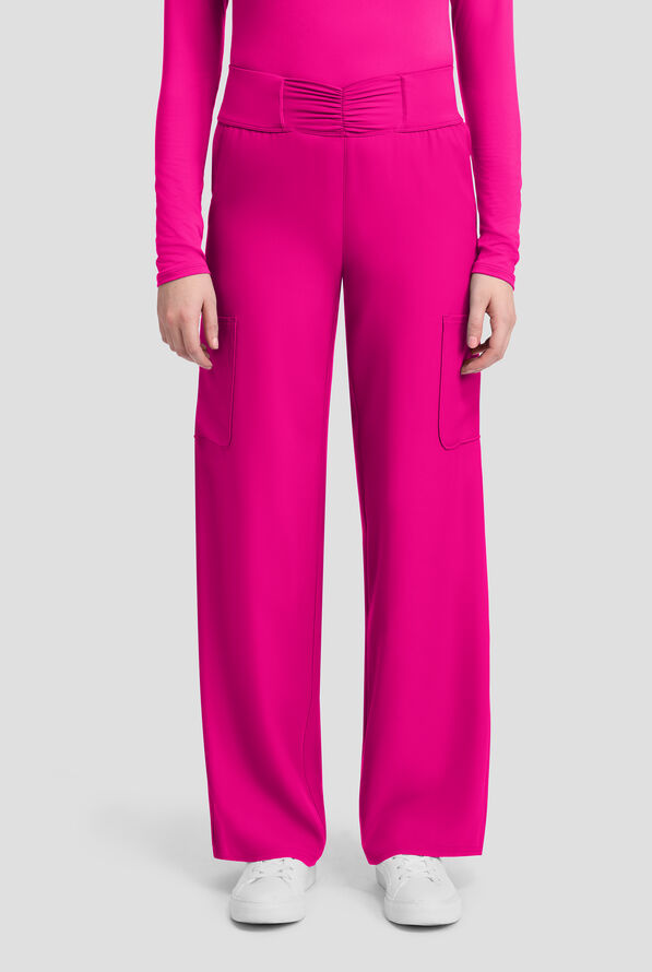 Med Couture Insight Women's 5-Pocket Ruched High Waisted Wide Leg Cargo Scrub Pant - Aurora Berryalis - 1