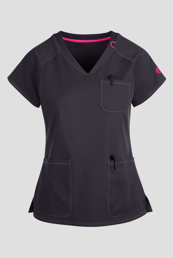 Med Couture Amp Knit Women's 3-Pocket STRETCH V-Neck Scrub Top - Pewter - 1
