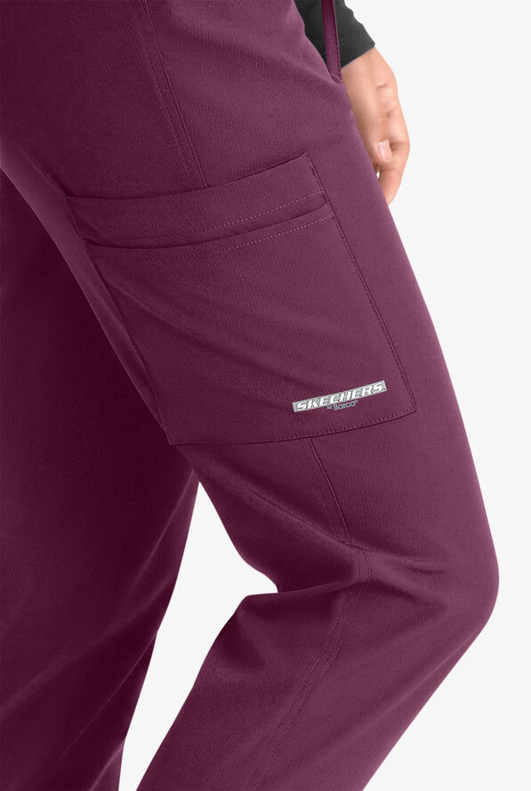 Skechers by Barco Theory Women's 4-Pocket STRETCH Cargo Jogger Scrub Pants - Wine - 2