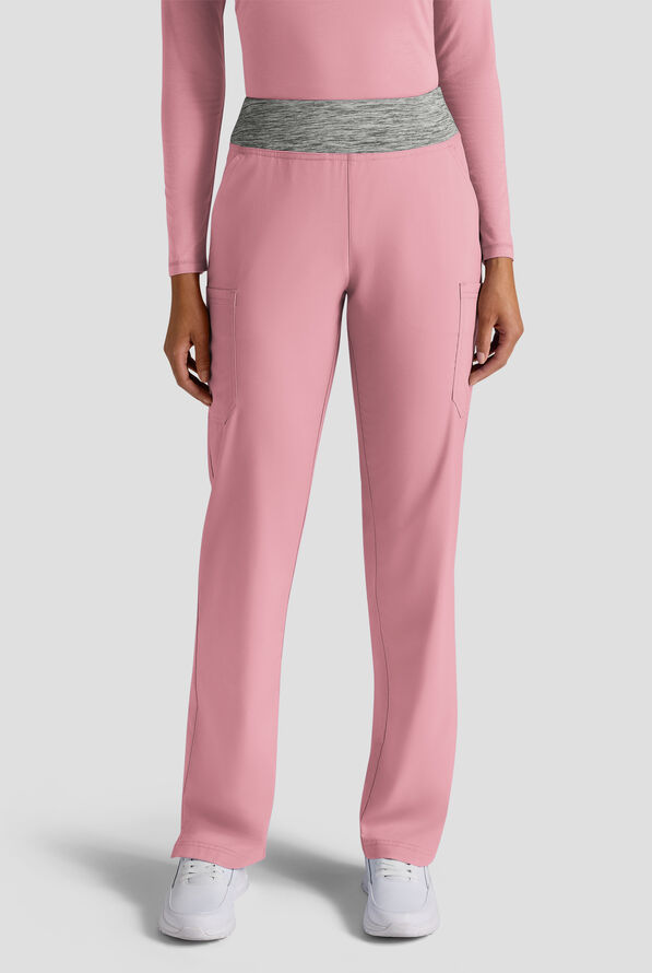 Butter-Soft STRETCH FLXTEK+ Women's 4-Pocket Knit Waistband Yoga Scrub Pants - Cosmo Pink / Silver Melange - 1