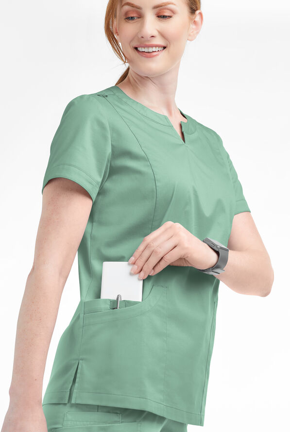 Butter-Soft STRETCH Women's 4-Pocket Notch Neck Scrub Top - Water Mint - 4