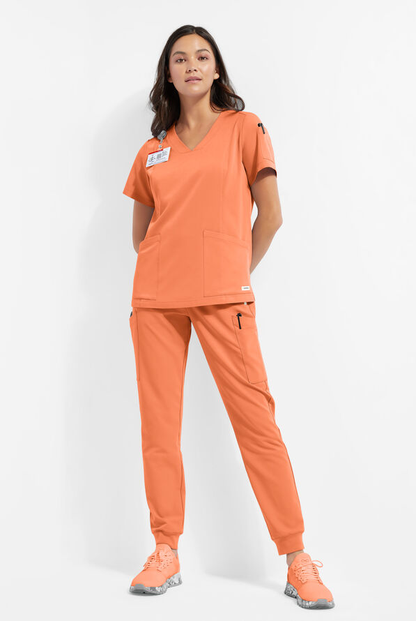 ReSurge Ruby Women's 5-Pocket Curved V-Neck Top - Coral Haze - 2