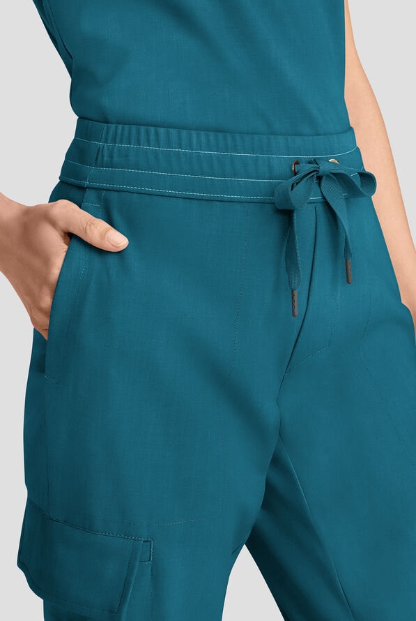 Healing Hands Quest Women's 4-Pocket STRETCH Straight Leg Drawstring Cargo Scrub Pant - Caribbean Blue - 2