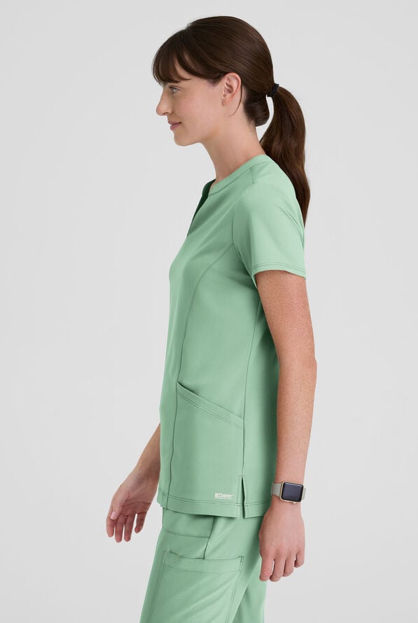 Grey's Anatomy by Barco Evolve STRETCH Sky Women's 2-Pocket Notch Neck Scrub Top - Soft Melon - 2