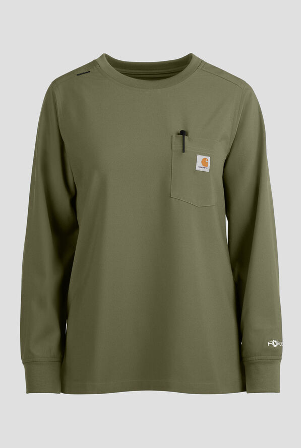 Blusa m&eacute;dica manga larga Carhartt Cross-Flex Force STRETCH con cuello redondo y 1 bolsillos para mujer - Olive - 1