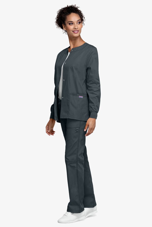Cherokee Workwear Women's 3-Pocket Snap Front Scrub Jacket - Pewter - 4