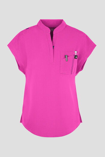 Blusa médica koi Solis Catrin STRETCH con cuello en V con cremallera y tapeta en contraste y 1 bolsillo para mujer