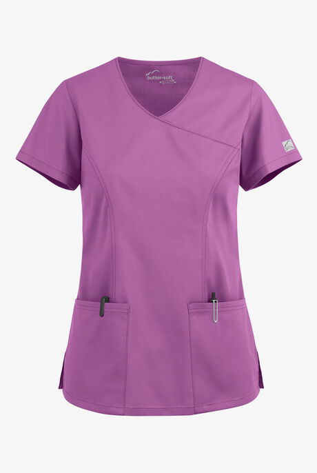 Blusa médica UA Butter-Soft STRETCH estilo cruzado con cuello en V y 3 bolsillos para mujer