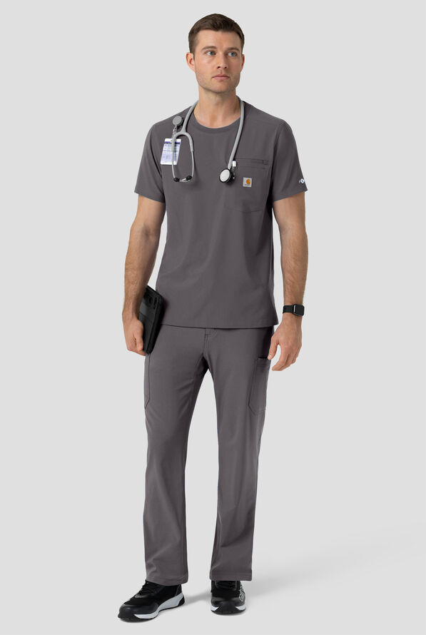 Carhartt Cross-Flex Men's 2-Pocket STRETCH Crew Neck Scrub Top - Pewter - 4