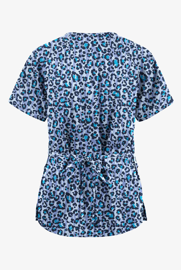 Butter-Soft Originals Jungle Mix Ceil Women's 3-Pocket Mock Wrap with Ties Print Scrub Top - null - 2
