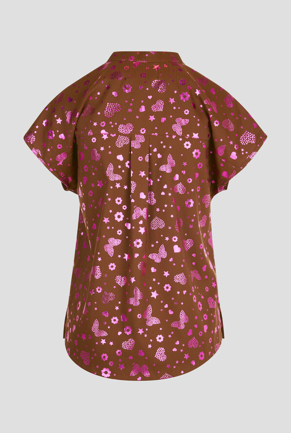 koi Lite Iridescent Light Bright Foil Women's 1-Pocket Mandarin Collar Print Scrub Top - null - 2