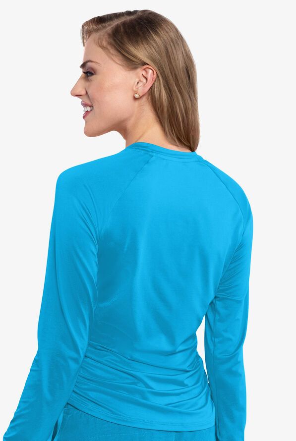 Med Couture Layers Women's STRETCH Ruched Long Sleeve Round Neck Knit Underscrub - Mali-Blue Shore - 4
