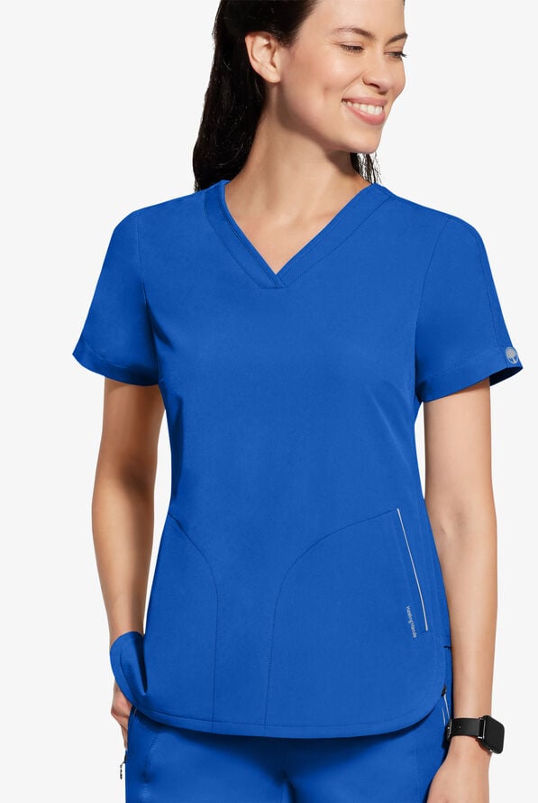 Healing Hands 360 Skyler Women's 2-Pocket STRETCH Race Stripe V-Neck Scrub Top - Royal - 2
