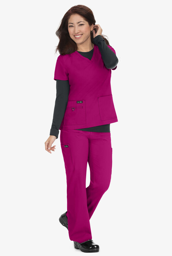 koi Basics Becca Women's 4-Pocket STRETCH V-Neck Scrub Top - Azalea Pink - 2