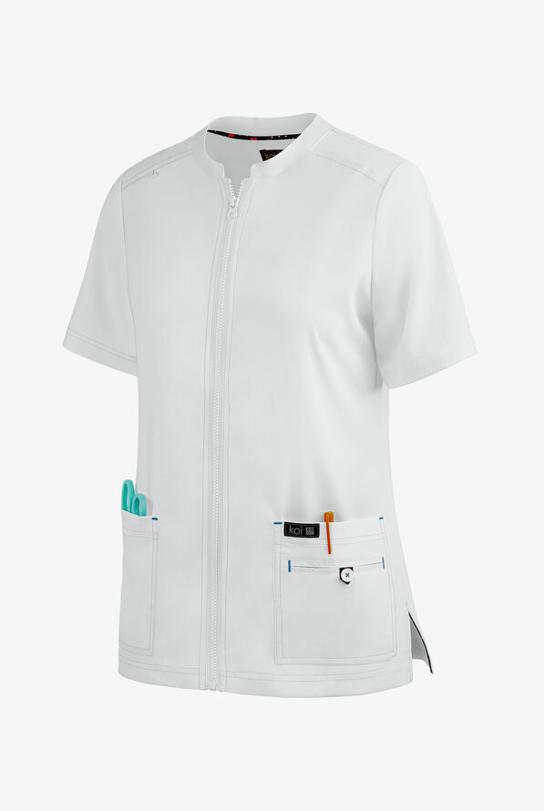 koi Basics Madison Zip Front Scrub Top, Stretch Scrubs