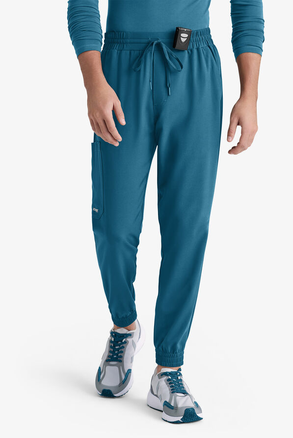 Grey's Anatomy by Barco Evolve STRETCH Voyager Men's 5-Pocket Cargo Jogger Scrub Pants - Bahama Blue - 1