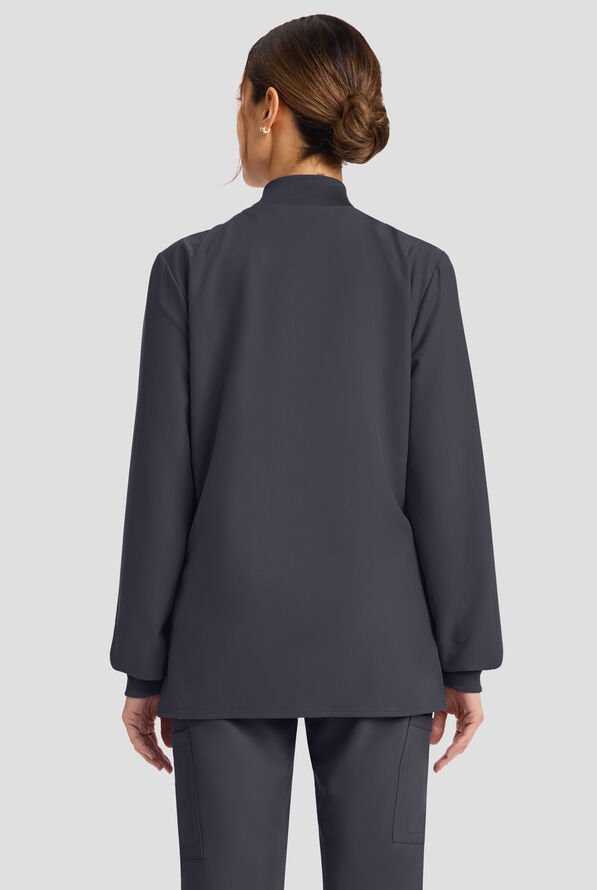 Cherokee Workwear Originals Ultra Women's 2-Pocket Crew Neck Zip Front Scrub Jacket - Pewter - 3