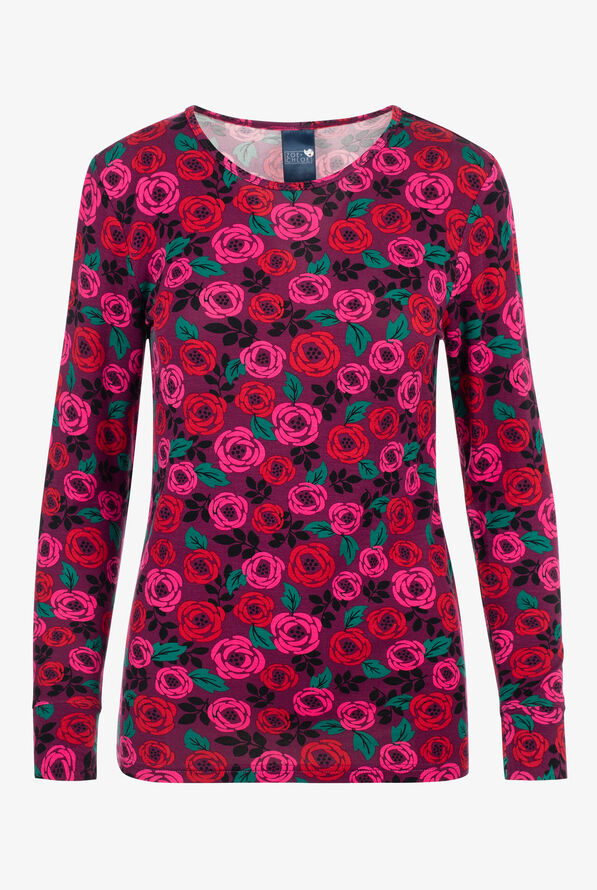 Zoe & Chloe Rosey Posey Knit Women's STRETCH  Long Sleeve Knit Underscrub - null - 1