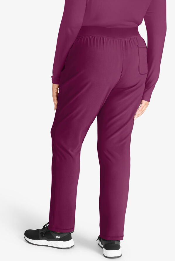 Cherokee Collection Women's 4-Pocket STRETCH Flat Front Rib-Knit Back Waist Cargo Scrub Pants - Wine - 3