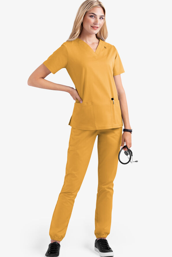 Butter-Soft STRETCH Women's 4-Pocket V-Neck Scrub Top - Apricot Sunset - 2
