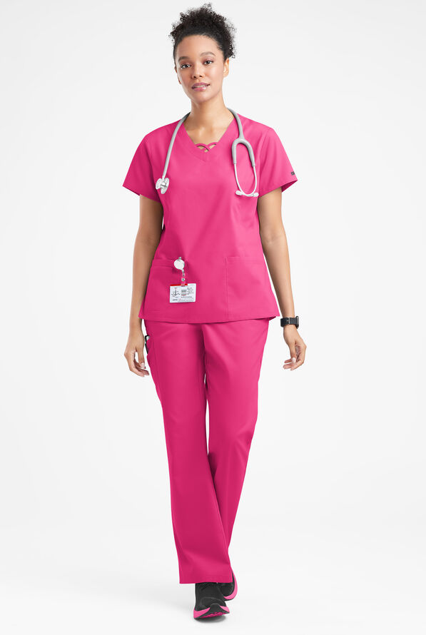 Blusa médica Butter-Soft Originals con cuello entrecruzado y 3 bolsillos para mujer - Fuchsia - 4