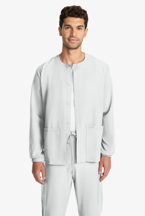 Cherokee Workwear Originals Ultra Unisex 2-Pocket Snap Front Warm Up Scrub Jacket - White - 2