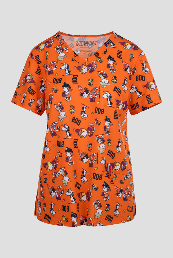 Peanuts Snoopy "BOO" by Funscrubs Women's 2-Pocket STRETCH V-Neck Print Scrub Top - null - 1