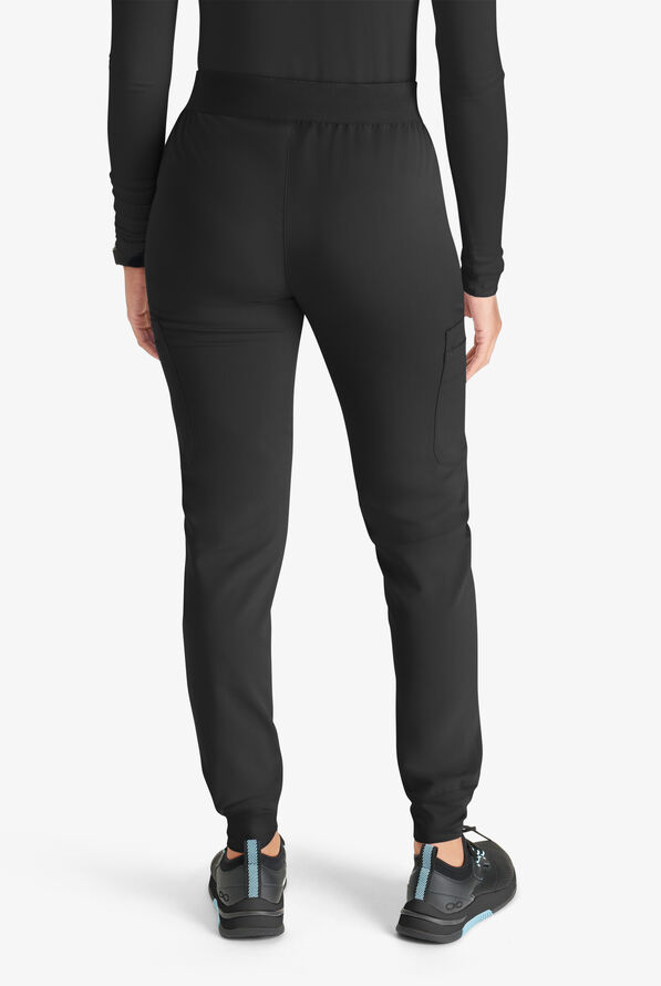 Cherokee Atmos Women's 4-Pocket STRETCH Coolmax Drawstring Cargo Half Jogger Scrub Pants - Black - 3