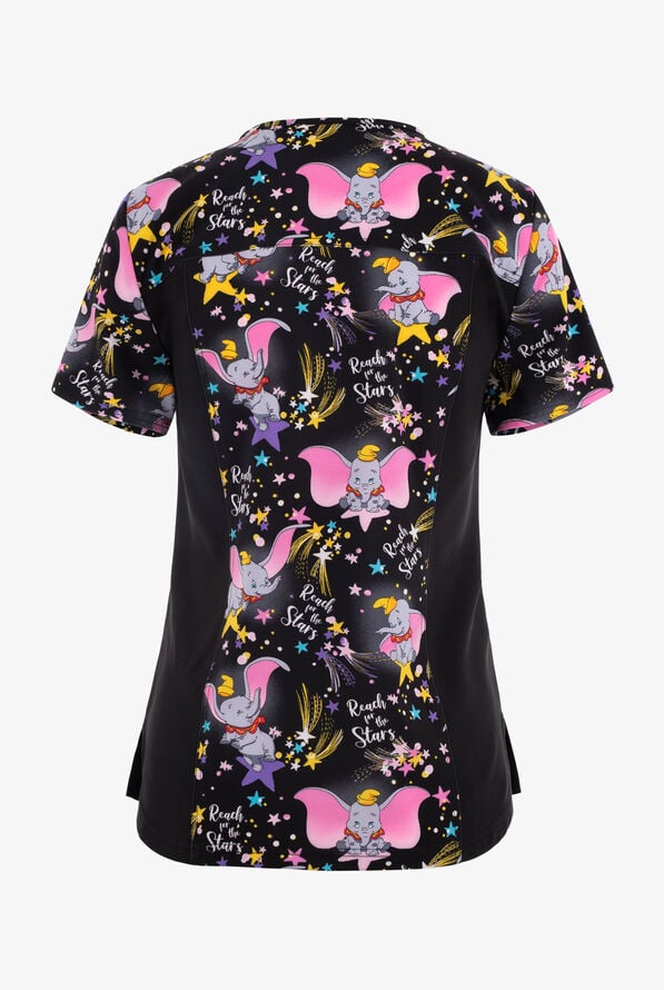 Tooniforms Disney's Dumbo High Flyer Women's 2-Pocket STRETCH V-Neck Print Scrub Top - null - 2