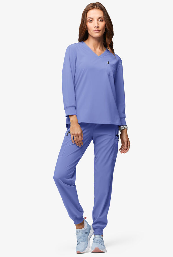 Easy STRETCH Women's Josie 2-Pocket Relaxed 3/4" Sleeve Scrub Top - Ceil Blue - 4