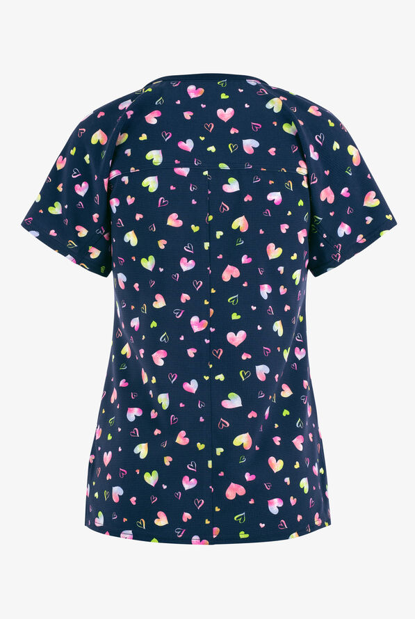 Blusa m&eacute;dica estampada heartsoul Loving Art Hearts STRETCH con cuello redondo y 1 bolsillo para mujer - null - 2