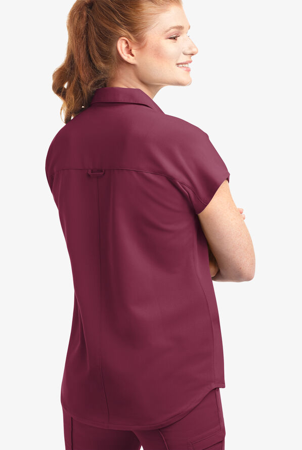 Movement by Butter-Soft Mintaka Women’s 4-Pocket Polo Collared Scrub Top - Wine - 4