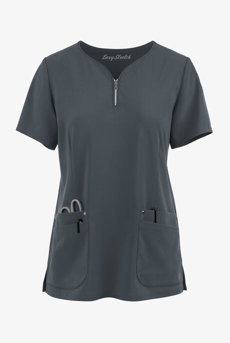 Blusa médica Easy STRETCH Arianna con cuello curvo y 4 bolsillos para mujer