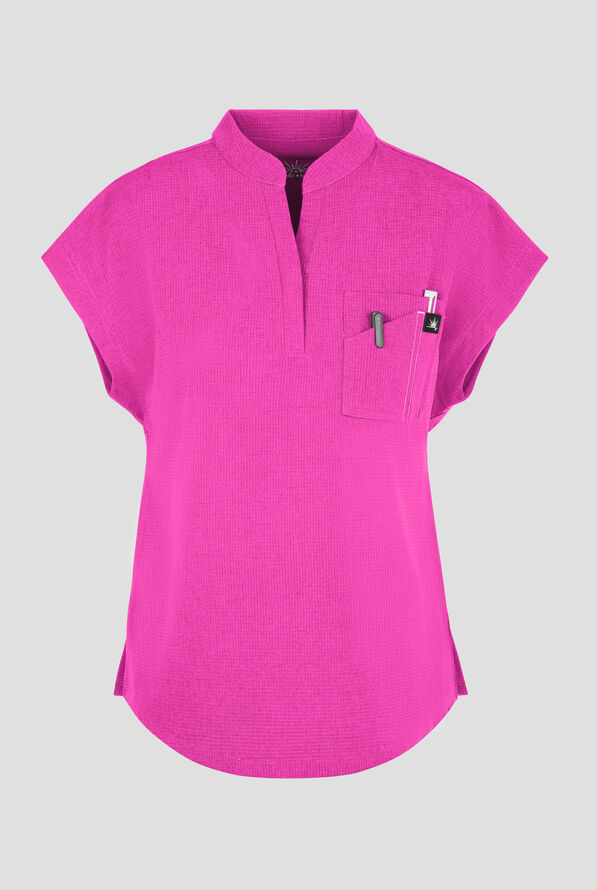 Blusa m&eacute;dica koi Solis Catrin STRETCH con cuello en V con cremallera y tapeta en contraste y 1 bolsillo para mujer - Hibiscus - 1