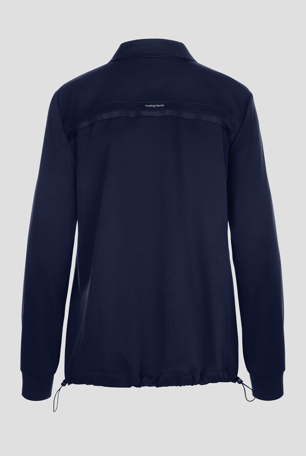 HH Works by Healing Hands Women's 7-Pocket STRETCH Shirt Collar Zip Front Scrub Jacket - Navy - 2