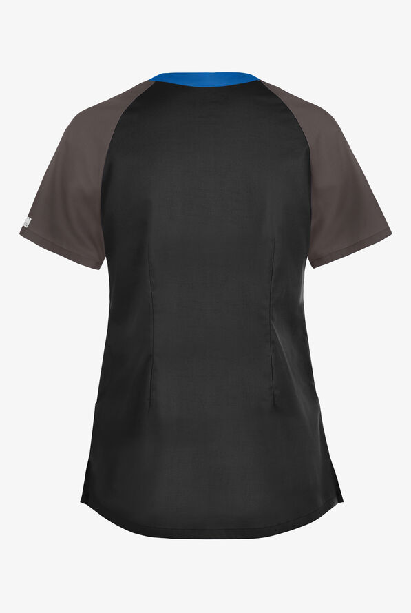 Blusa médica UA Butter-Soft STRETCH Active con bloques de color y 5 bolsillos para mujer - Black/Cool Grey/Royal - 2
